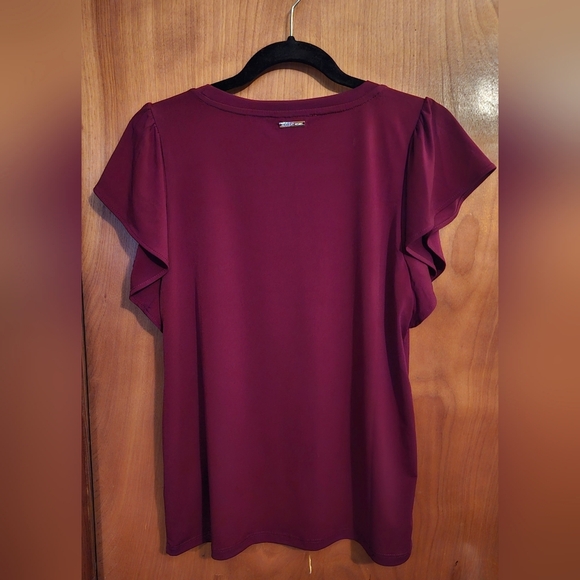 Michael Kors Burgundy Ruffled Cap Sleeve Blouse, Sz. M - Picture 2 of 4
